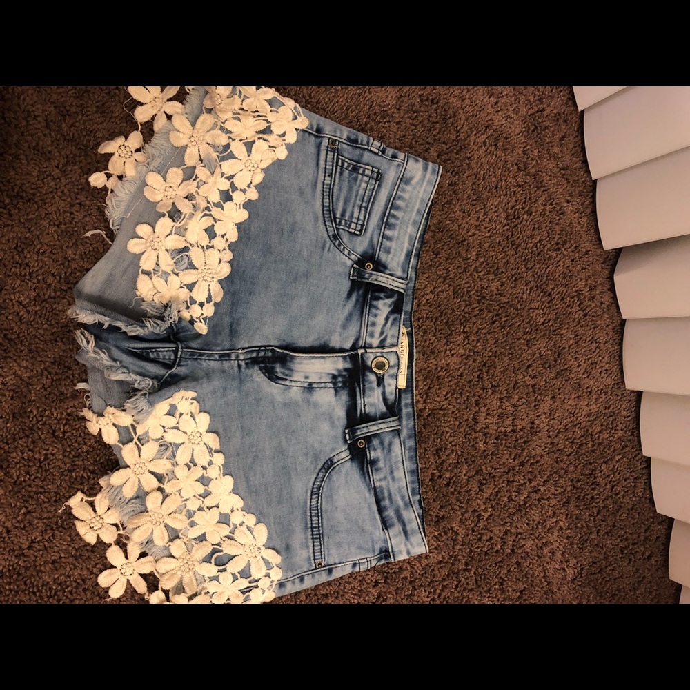 Acid wash booty shorts